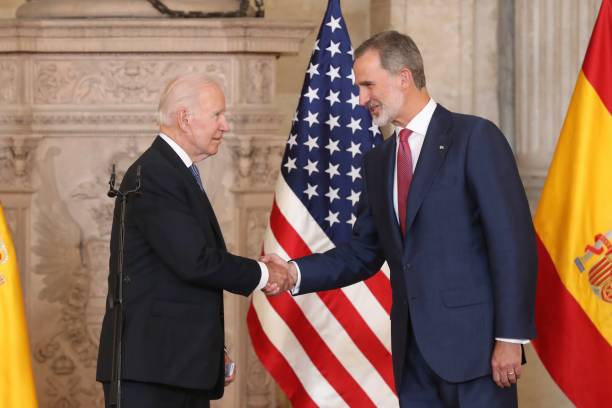ESP: King Felipe Of Spain Meets Joe Biden At Zarzuela Palace