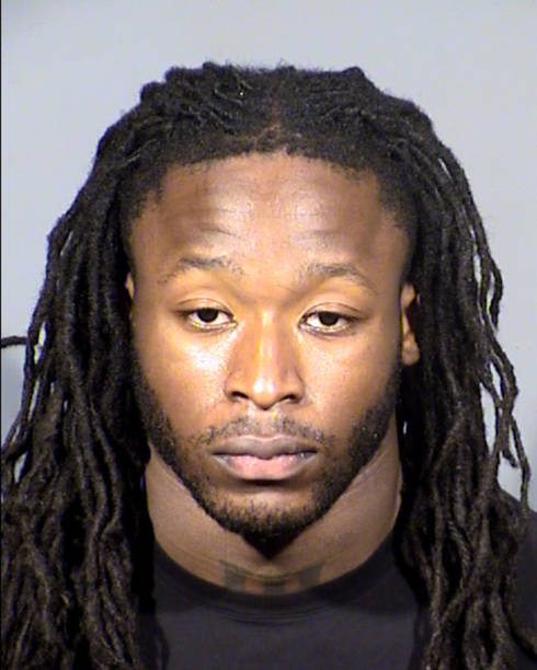 In this handout photo provided by the Las Vegas Metropolitan Police Department on February 6 New Orleans Saints running back Alvin Kamara is seen in...