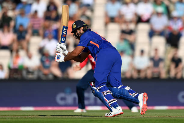 India captain Rohit Sharma bats during the 1st Vitality IT20 match between England and India at Ageas Bowl on July 07, 2022 in Southampton, England.