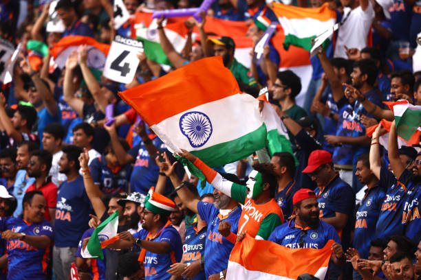 India fans enjoy the atmosphere during the DP World Asia Cup match between India and Pakistan on September 04, 2022 in Dubai, United Arab Emirates.