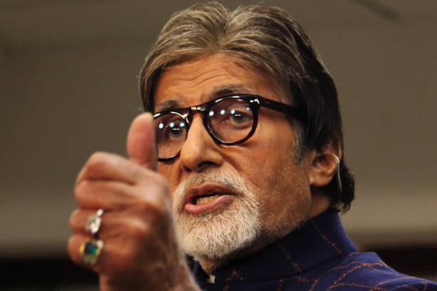 Indian actor Amitabh Bachchan gestures during a launch of NDTV Banega Swasth India season 6 in Mumbai, India on 19 August 2019.