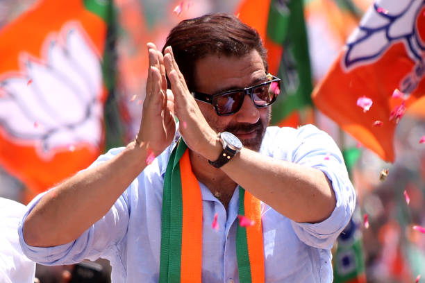 Indian Bollywood actor Sunny Deol campaigns during an election rally in support of BJP's candidate in Ajmer, Rajasthan, India on 27 April 2019.