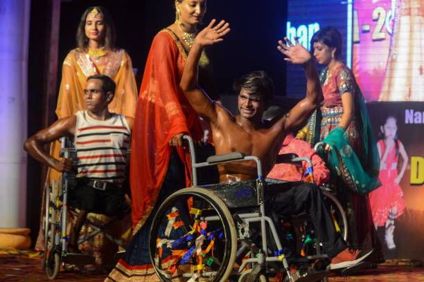 Indian disabled models take to the catwalk during the Divyang Fashion and Talent Show organized by Narayan Seva Sansthan a charitable organization...