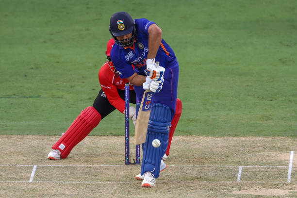 India's captain Rohit Sharma plays a shot during the Asia Cup Twenty20 international cricket match between India and Hong Kong at the Dubai...