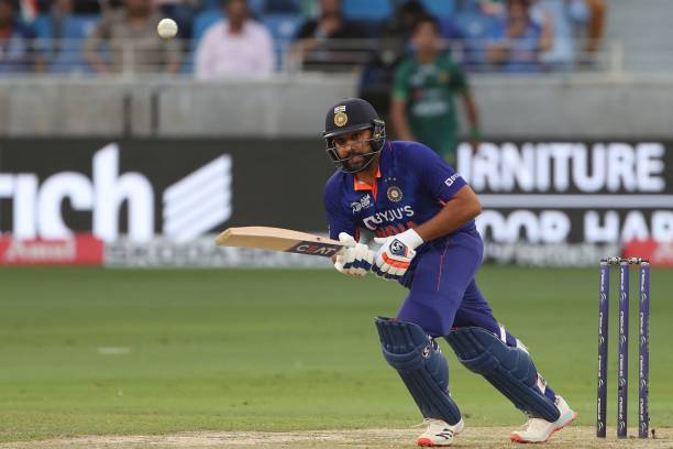India's captain Rohit Sharma plays a shot during the Asia Cup Twenty20 international cricket Super Four match between India and Pakistan at the Dubai...