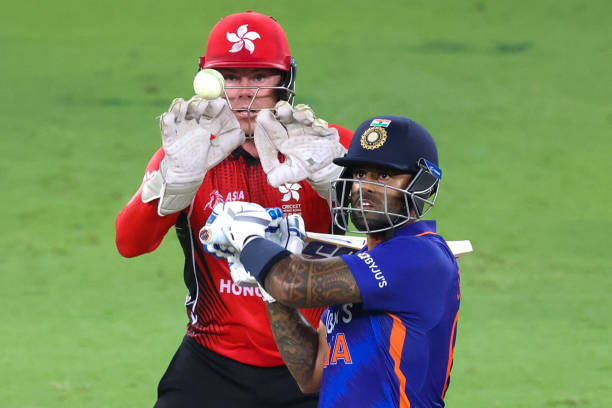 India's Suryakumar Yadav plays a shot during the Asia Cup Twenty20 international cricket match between India and Hong Kong at the Dubai International...