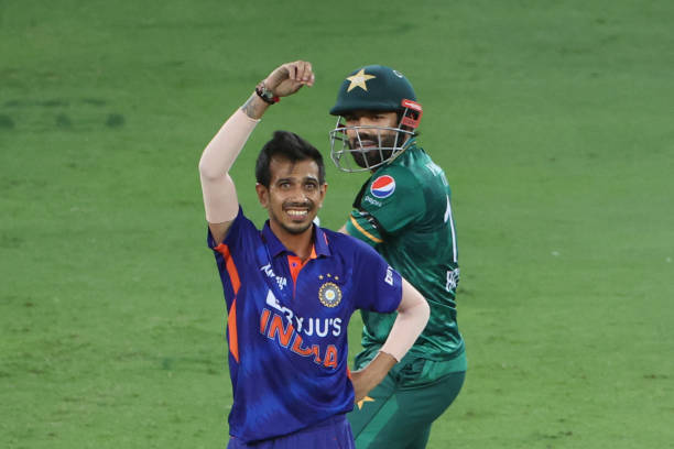 India's Yuzvendra Chahal reacts after a delivery during the Asia Cup Twenty20 international cricket Group A match between India and Pakistan at the...