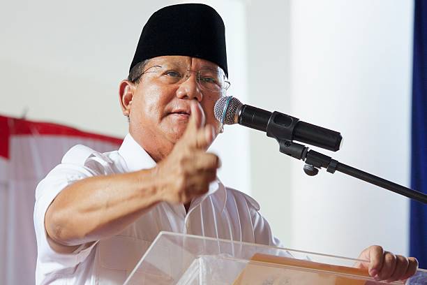 Indonesian Presidential Candidate and Retired General Prabowo Subianto addresses his supporters and the media on July 22 2014 in Jakarta Indonesia...