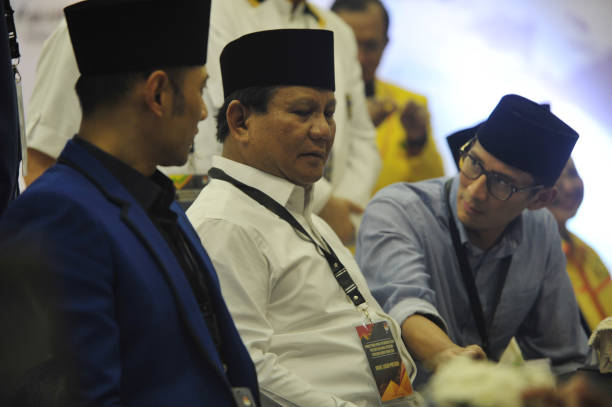 Indonesian Presidential candidate Prabowo Subianto and his running mateSandiaga Uno as they register for the 2019 presidential election at the...