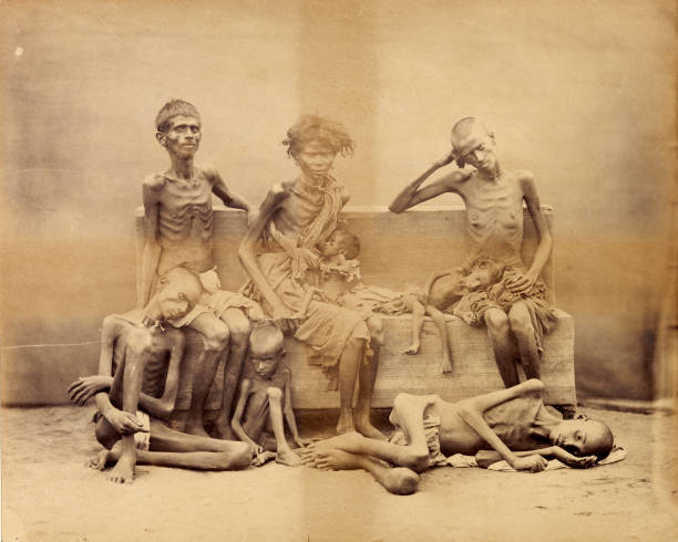 Inmates of a relief camp in Madras, India, 1876. Madras Famine 1876-1878.