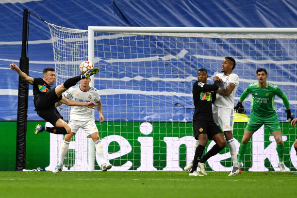 Inter Milan's Croatian midfielder Ivan Perisic shoots during the UEFA Champions League first round group D football match between Real Madrid and...