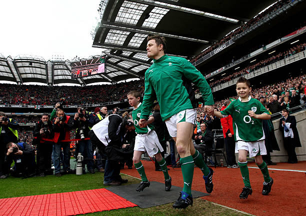 DUBLIN, IRELAND - MARCH 13: Ireland Captain Brian O'Driscoll runs out for his 100th cap during the RBS Six Nations match between Ireland and Wales at Croke Park Stadium on March 13, 2010 in Dublin, Ireland. (Photo by Richard Heathcote/Getty Images)
