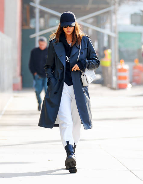 Irina Shayk wears a Burberry bag when out and about on January 30 2020 in New York City