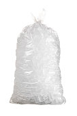 Isolated shot of bag of ice against a white background
