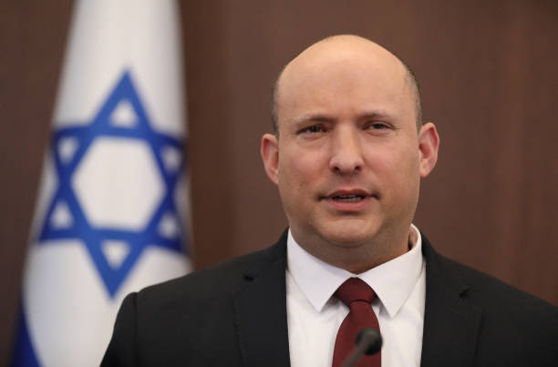 Israeli Prime Minister Naftali Bennett attends a cabinet meeting at the Prime minister's office in Jerusalem, on March 27, 2022.