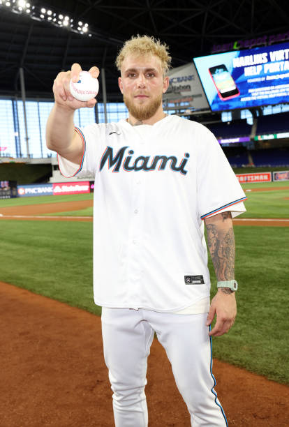 FL: Jake Paul Throws First Pitch At San Diego Padres Vs Miami Marlins