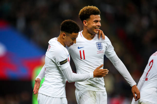 Jesse Lingard of England celebrates after scoring a goal to make it 1-0 during the International Friendly match between England and United States at...