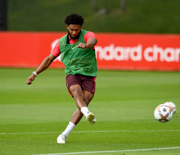Joe Gomez of Liverpool during a training session at AXA Training Centre on August 04, 2022 in Kirkby, England.