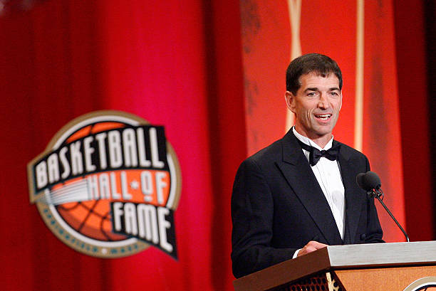 John Stockton is inducted into the Naismith Memorial Basketball Hall of Fame during an induction ceremony on September 11, 2009 in Springfield,...