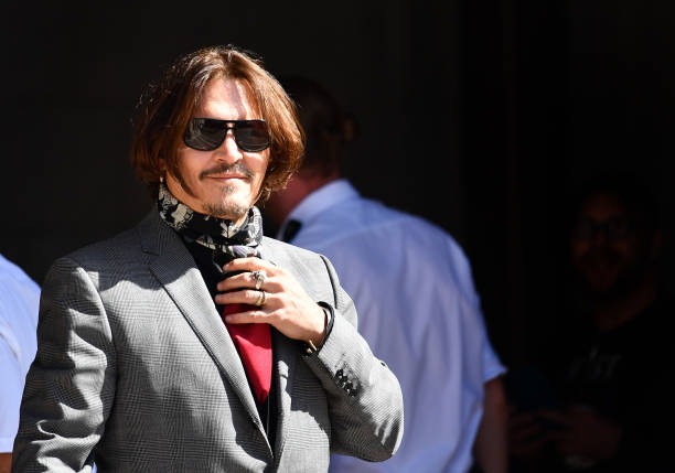 Johnny Depp arrives at Royal Courts of Justice Strand on July 21 2020 in London England The Hollywood Actor is suing News Group Newspapers and the...