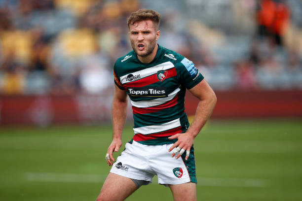 WORCESTER, ENGLAND - MAY 29: Johnny McPhillips of Leicester Tigers looks on during the Gallagher Premiership Rugby match between Worcester Warriors and Leicester Tigers at Sixways Stadium on May 29, 2021 in Worcester, England. (Photo by Malcolm Couzens/Getty Images)