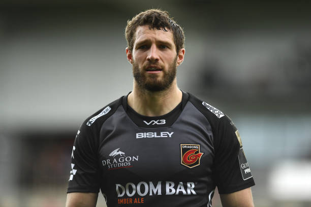 NEWPORT, WALES - MAY 16: Jonah Holmes of Dragons during the Guinness Rainbow Cup match between the Dragons Rugby and Ospreys at Rodney Parade on May 16, 2021 in Newport, Wales. (Photo by Athena Pictures/Getty Images)