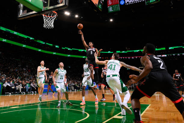 Josh Christopher of the Houston Rockets shoots the ball during the game against the Boston Celtics on November 22, 2021 at the TD Garden in Boston,...