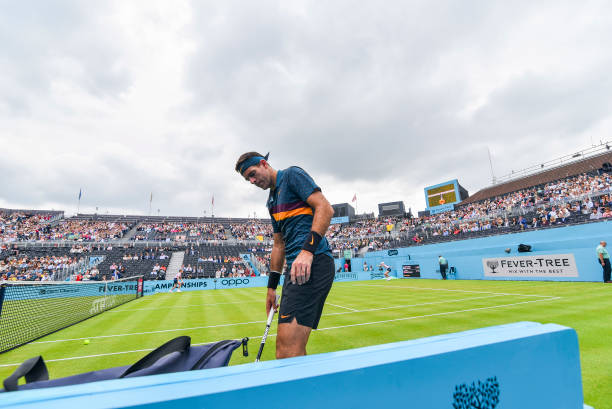 Juan Martin Del Potro of Argentina is pictured in action during day three of ATP Fever-Tree Championships tennis tournament at Queen's Club in west...
