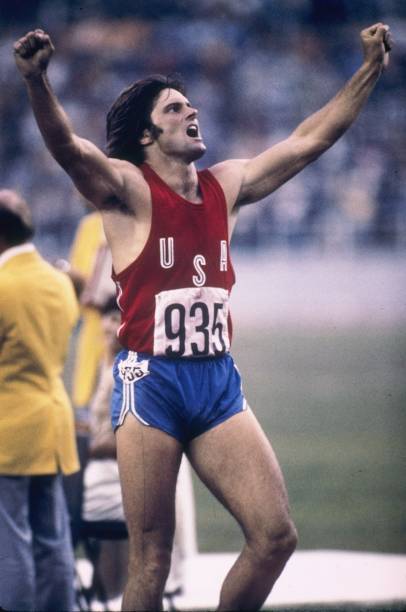 Bruce Jenner of the USA celebrates during his record setting performance in the decathlon in the 1976 Summer Olympics in Montreal, Canada. Mandatory...