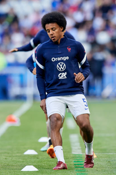 Jules Kounde of France during the warm-up before the UEFA Nations League League A Group 1 match between France and Croatia at Stade de France on June...