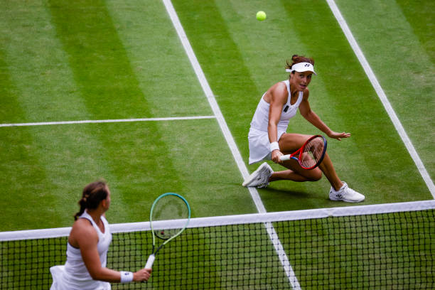 July 2022, Great Britain, London: Tennis: Grand Slam, WTA Tour, Wimbledon, Singles, Women, Quarterfinals. Maria - Niemeier . Tatjana Maria and Jule...