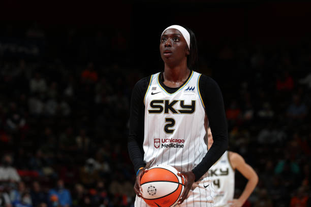 Kahleah Copper of the Chicago Sky looks on during the game against the Connecticut Sun during Game Two of the 2021 WNBA Semifinals on September 30,...