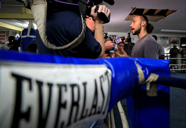 Keith Thurman works out for members of the media ahead of his fight against Manny Pacquiao on July 20th at St Pete Boxing Club on July 10, 2019 in St...