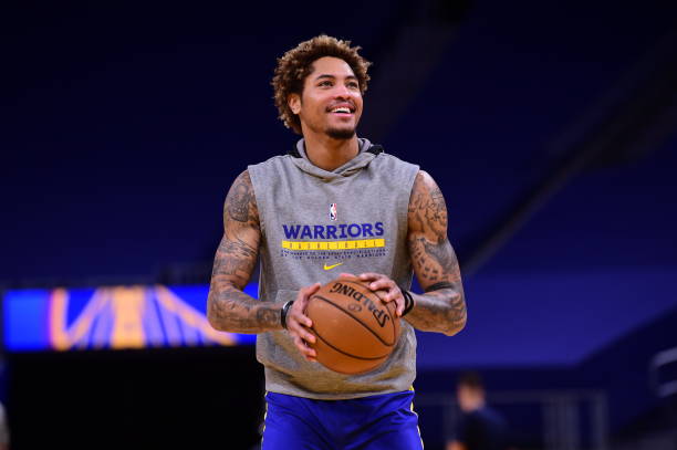 Kelly Oubre Jr. #12 of the Golden State Warriors warms up before the game against the Utah Jazz on March 14, 2021 at Chase Center in San Francisco,...