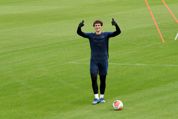 Kepa Arrizabalaga of Chelsea during a small group training session at Chelsea Training Ground on May 22 2020 in Cobham England