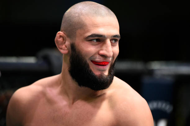 Khamzat Chimaev of Chechnya prepares to fight Gerald Meerschaert in their middleweight bout during the UFC Fight Night event at UFC APEX on September...