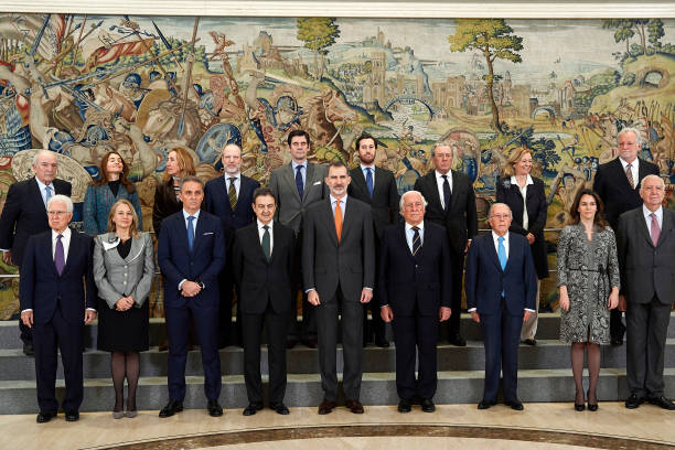 King Felipe VI of Spain receives members of 'Consejo de la Diputacion de la Grandeza de Espana y Titulos del Reino' at Zarzuela Palace on February 13...