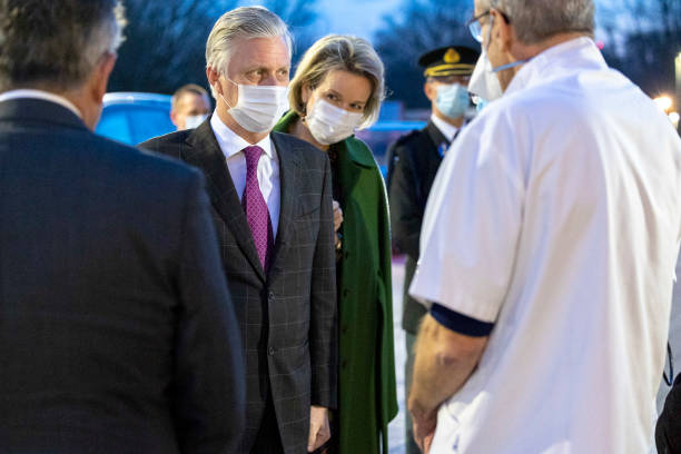 BEL: King Philippe Of Belgium And Queen Mathilde Visit The Intensive Care Unit Of The University Hospital UZ Jette In Brussels