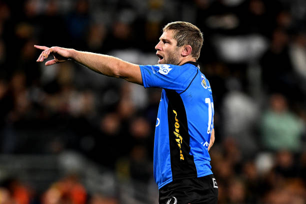 DUNEDIN, NEW ZEALAND - MAY 13: Kyle Godwin of the Force looks on during the round 13 Super Rugby Pacific match between the Highlanders and the Western Force at Forsyth Barr Stadium on May 13, 2022 in Dunedin, New Zealand. (Photo by Joe Allison/Getty Images)