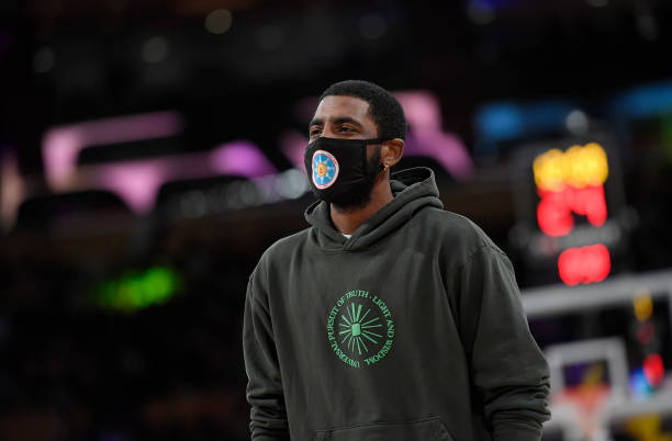 Kyrie Irving of the Brooklyn Nets during a preseason game against the Los Angeles Lakers at Staples Center on October 3, 2021 in Los Angeles,...