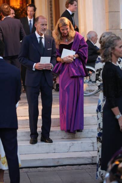 Kyril of Bulgaria and his partner, Katharine Butler attend the Wedding of Philippos of Greece and Nina Flohr on October 23 2021, in Athens, Greece.