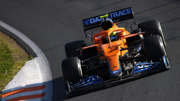 Lando Norris of Great Britain driving the McLaren F1 Team MCL35M Mercedes during the F1 Grand Prix of The Netherlands at Circuit Zandvoort on...