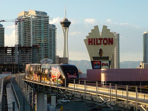 las vegas monorail - hilton hotel las vegas stock pictures, royalty-free photos & images