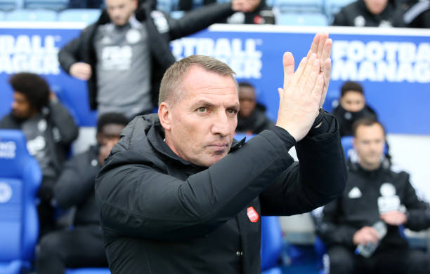 Leicester City Manager Brendan Rodgers during the Premier League match between Leicester City and Chelsea at King Power Stadium on November 20, 2021...