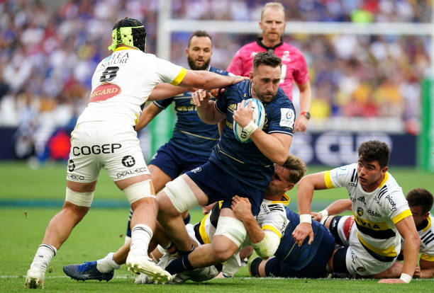 Leinster's Jack Conan is tackled by Stade Rochelais' Gregory Alldritt (left) during the Heineken Champions Cup final at the Stade Velodrome, Marseille. Picture date: Saturday May 28, 2022. (Photo by David Davies/PA Images via Getty Images)
