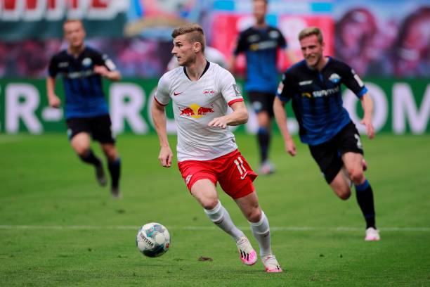 Leipzig's German forward Timo Werner runs with the ball during the German first division Bundesliga football match RB Leipzig v SC Paderborn 07 on...