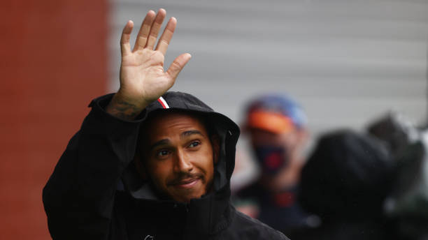 Lewis Hamilton of Great Britain and Mercedes GP waves from the pitlane during the F1 Grand Prix of Belgium at Circuit de Spa-Francorchamps on August...