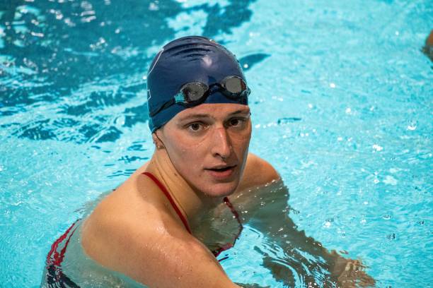 Lia Thomas, a transgender woman, finishes the 200 yard Freestyle for the University of Pennsylvania at an Ivy League swim meet against Harvard...