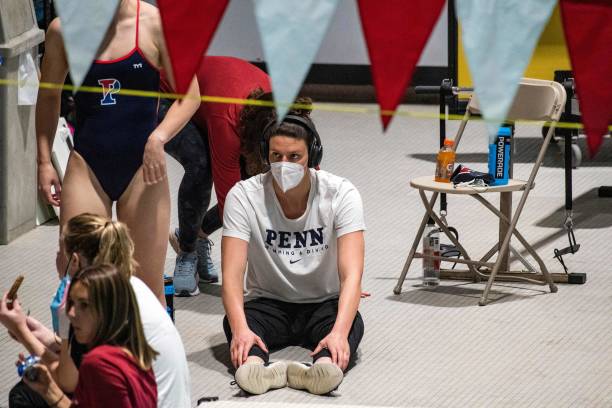 Lia Thomas, a transgender woman, warms up before swimming for the University of Pennsylvania at an Ivy League meet against Harvard University in...