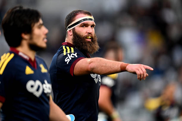 DUNEDIN, NEW ZEALAND - MAY 22: Liam Coltman of the Highlanders looks on during the round 14 Super Rugby Pacific match between the Highlanders and the NSW Waratahs at Forsyth Barr Stadium on May 22, 2022 in Dunedin, New Zealand. (Photo by Joe Allison/Getty Images)